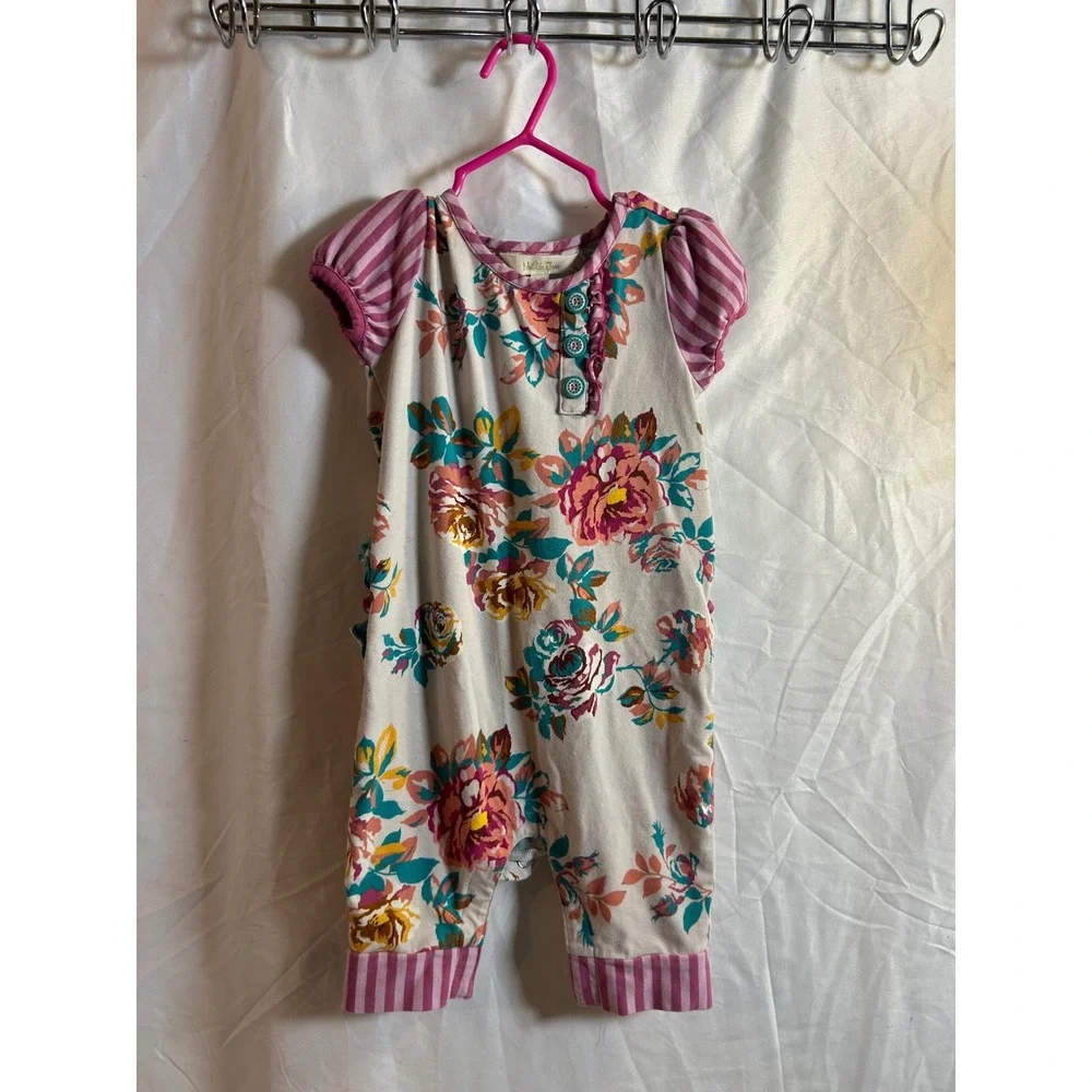 Matilda Jane Floral Romper 12-18m Pink Purple Mixed Print Ruffle Baby Girls